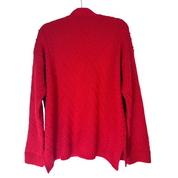 Ann Taylor Red Long Sleeve Cable Knit V-neck Cardigan Casual Cozy Sweater Size L - Picture 4 of 9